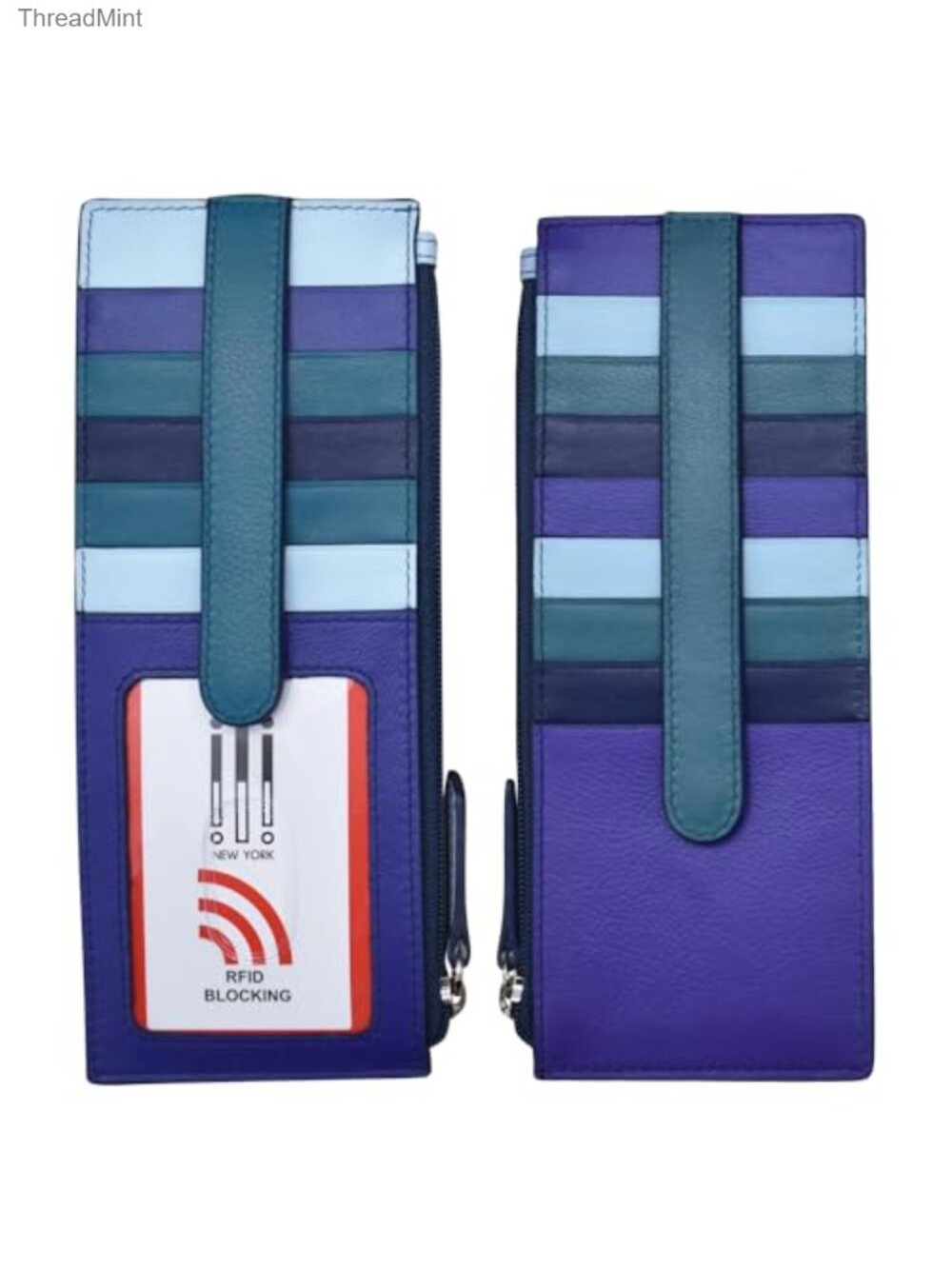 Genuine Leather RFID Blocking Long Double Sided Slim Wallet Card Holder